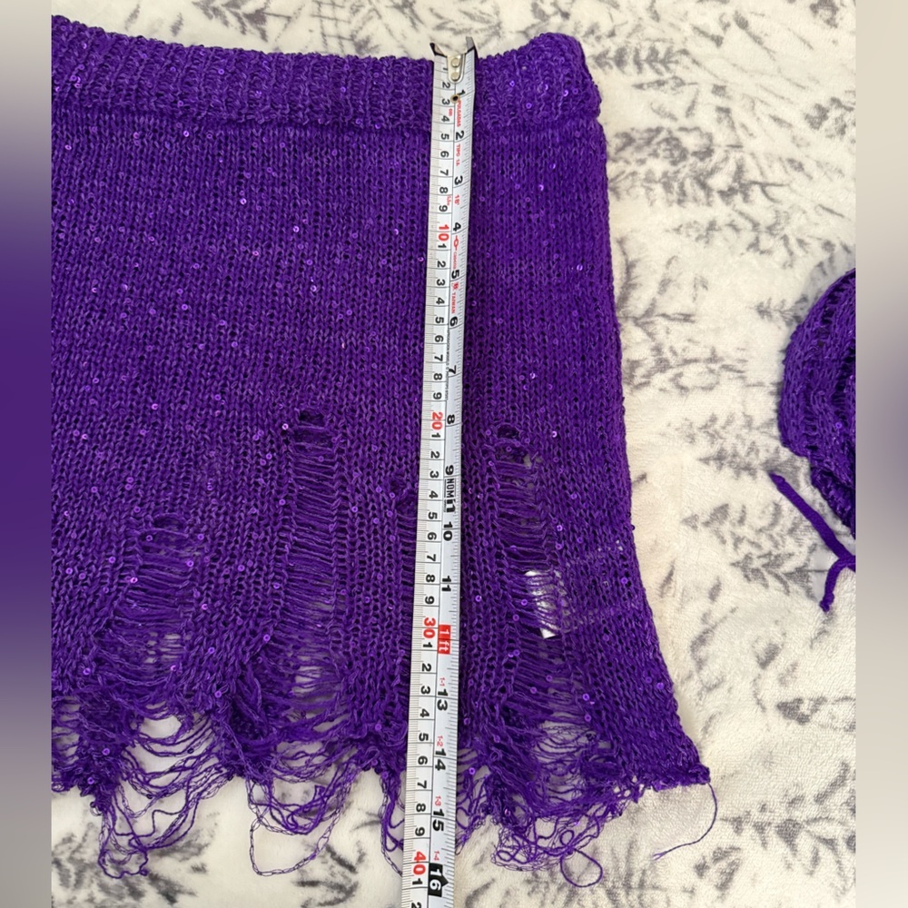 Fairy core 3PC Purple Crochet Set M Festival W Y2K Distressed Crop Top Skirt - Picture 11 of 13